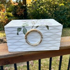 Global Views Textured floral bamboo Chinoiserie jewelry White Storage Box India